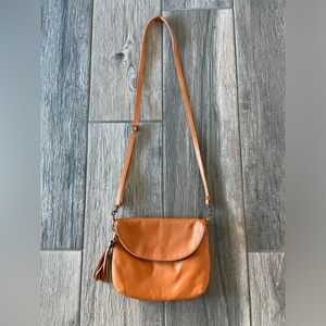 Stylish Orange Leather Crossbody Bag
